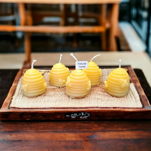Pure beeswax candle set of 5 beehive candles - Picture 2 of 5